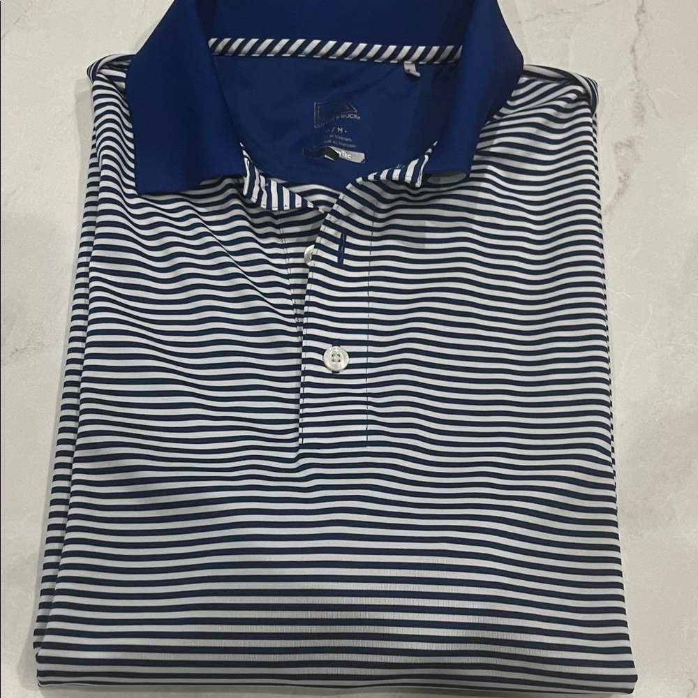 Cutter & Buck Blue and White Striped Polo